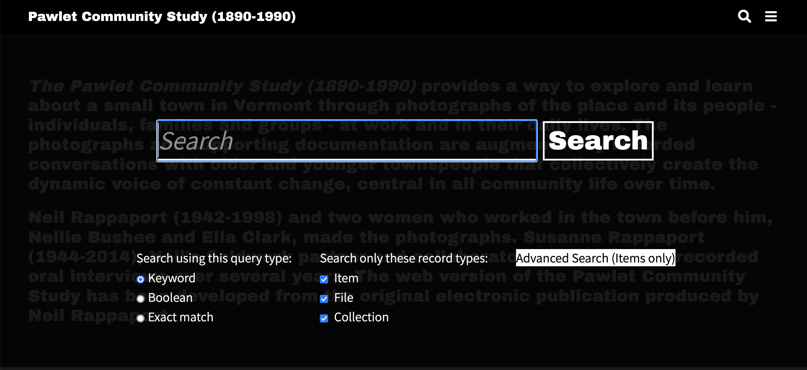 basic search screen